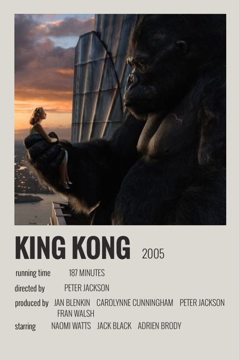 King Kong 2005 Poster, King Kong Aesthetic, King Kong Movie Poster, King Kong Poster, King Kong 2005, King Kong Movie, Movie Character Posters, Movies To Watch Teenagers, Movie Card