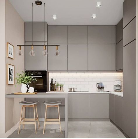 Small Kitchen Design Apartment, Modern Grey Kitchen, Minimal Kitchen Design, Small Modern Kitchens, Kabinet Dapur, Minimalist Kitchen Design, Kitchen Interior Design Decor, Kitchen Interior Design Modern, Kitchen Decor Modern