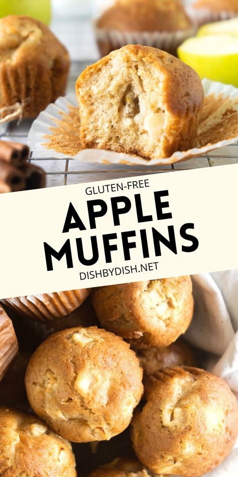 Moist and delicious, these gluten-free apple muffins are filled with fresh apple chunks in a tender fluffy batter. They make a great breakfast, snack or dessert, especially during the fall season. Totally dairy-free too! Gluten Free Apple Muffins, Apple Muffin Recipes, Muffin Papers, Bean Flour, Homemade Almond Milk, Apple Muffins, Muffin Batter, Gluten Intolerance, Fresh Apples