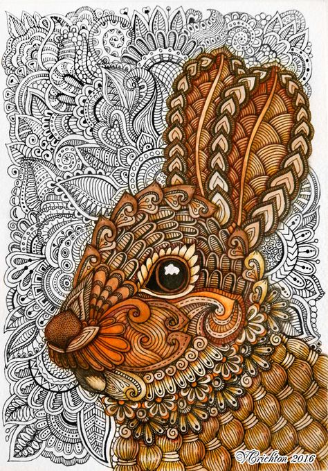 Zentangle Rabbit_bunny. Gel pen, watercolor_Viktoriya Crichton. Zentangle Animals Art, Zantangle Art, Zentangle Kunst, Zentangle Animals, Zentangle Artwork, Mandala Art Therapy, Animal Doodles, Doodle Art Drawing, Mandala Art Lesson