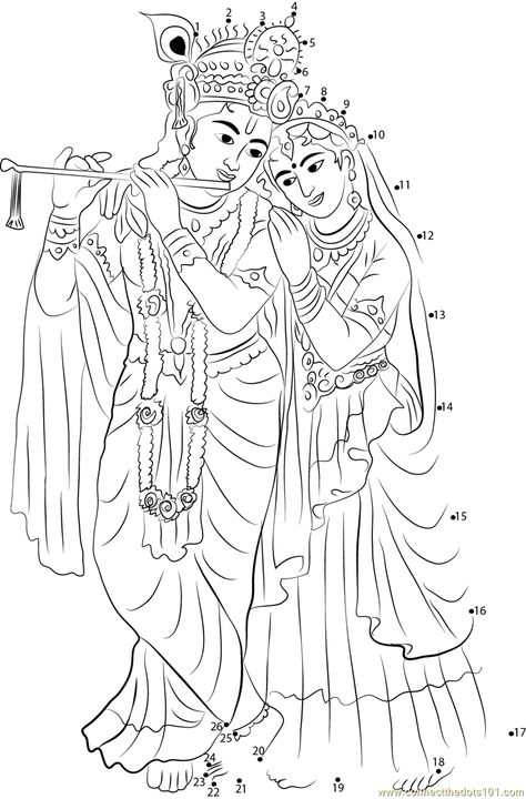 Radha Krishna dot to dot printable worksheet - Connect The Dots Radha Krishna Sketch, Krishna Drawing, Krishna Radha Painting, Radha Krishna Art, Krishna Painting, Indian Art Paintings, Mandala Design Art, Drawing Images, Hare Krishna