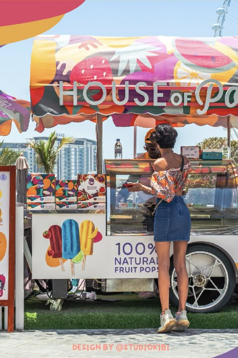 Popsicle Branding Design, Juice Truck Design, Popsicle Branding, Popsicle Display, Popsicle Business, Popsicle Cart, Popsicle Shop, Juice Cart, Fruit Truck