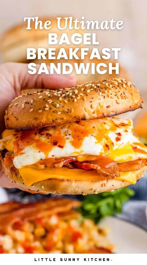 Start your day with the best ever Bagel Breakfast Sandwich with crispy bacon, jammy eggs, and melty cheese. This sandwich is satisfying, filling, and the best way to start your day! Meal Prep Healthy Breakfast, Bagel Fillings, Egg Bagel Sandwich, Recipes Healthy Lunch, Bagel Sandwich Recipes, Breakfast Ideas Healthy, Bagel Breakfast, Chicken Recipes Healthy, Bagel Breakfast Sandwich