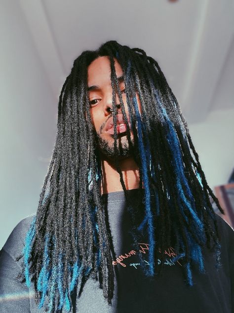 Blue dreadlocks Blue Dreads Men, Blue Locs Men, Dark Blue Hair Men, Blue Locs, Blue Dreadlocks, Locs Inspiration, Dyed Dreads, Blue Dreads, Dreadlocks Men