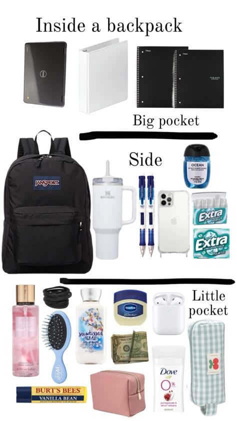 This is rlly how mine lols lke School Bag Organization, High School Essentials, Middle School Essentials, School Emergency Kit, Middle School Survival, School Backpack Essentials, Get Home Bag, Pretty School Supplies, School Study Ideas