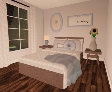 Bloxburg Bed Rooms Ideas Modern, Bloxburg Single Bed Ideas, Bloxburg Bed Pillow Ideas, Closet Designs Bloxburg, Bloxburg Bed Pillows, Mom Bloxburg Bedroom, Bloxburg Small Master Room Ideas, Small Room Idea Bloxburg, Summer Bedroom Bloxburg