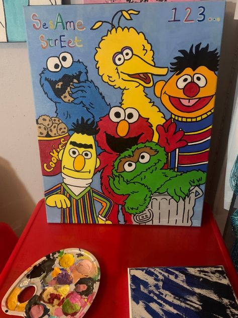 Canvas Art Design Elmo Painting Canvas, Sesame Street Painting, Bored List, Graffiti Drawings, Easy Graffiti, Easy Graffiti Drawings, Fun Diy Craft Projects, Color Drawing Art, Street Painting