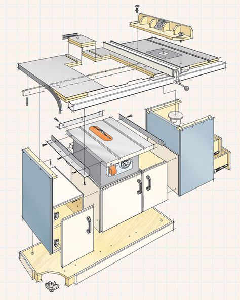 Table Saw Workcenter | Woodworking Project | Woodsmith Plans Officine In Garage, Plan Table, Table Saw Workbench, Table Saw Stand, Diy Table Saw, Woodworking Saws, Essential Woodworking Tools, Woodworking Shop Layout, Best Woodworking Tools