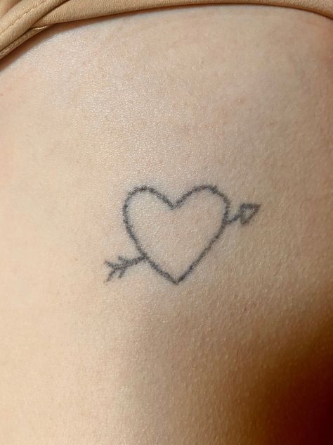 @ros_rota on ig <3 Stick And Poke Heart Tattoo, Heart With Arrow Tattoo, Heart And Arrow Tattoo, Heart Arrow Tattoo, Arrow Tattoo, Stick And Poke, Dainty Tattoos, Heart With Arrow, Jesus Fish Tattoo