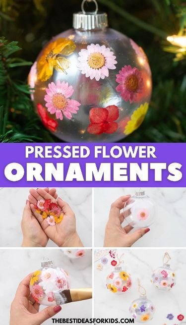 Pressed Flower Ornaments - what a pretty DIY ornament idea for Christmas! Pressed Flowers Diy, Craft To Make, Craft Projects For Adults, Pressed Flower Crafts, Pretty Crafts, Diy Ornament, Clear Ornaments, Christmas Tree Decorations Diy, Diy Jar Crafts