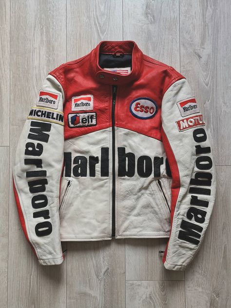 Vintage 🔥Vintage MARLBORO racing leather jacket Vintage Racing Jacket Mclaren, Redbull Jacket Vintage, Malboro Vintage Jacket, Race Car Leather Jacket, Vintage Mens Jacket, Vintage Race Jacket, F1 Leather Jacket, Vintage Motor Jacket, Racing Jacket Outfit Men