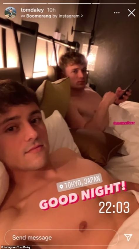 'They're separate beds!' Tom Daley's diving partner Matty Lee posts message as shirtless pair relax | Daily Mail Online Tom Daley Diving, Matty Lee, Separate Beds, Lance Black, Tom Daley, Hotel Room, Asian Boys, Daily Mail, World Cup