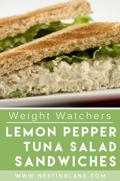 Simple Weight Watchers Lemon Pepper Tuna Salad Sandwich Recipe. This quick and easy meal is perfect for lunch or a light dinner. It's healthy and delicious. Lemon Pepper Tuna Packet Recipes, Lemon Pepper Tuna, Tuna Packets, Tuna Salad Sandwich Recipe, Tuna Salad Recipe Healthy, Healthy Fries, Salad Sandwich Recipe, Tuna Salad Sandwich, Easy Sandwich Recipes