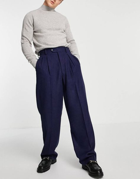 Wide Trousers Outfit, Trousers Outfit Men, Navy Pants Men, Blue Pants Men, Blue High Waisted Jeans, Wide Leg Pants Outfit, Mens Slacks, Pants Outfit Men, Formal Pants