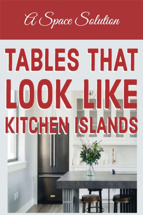 A table that can also double as a kitchen island is an excellent space solution for smaller kitchens. When a kitchen table and chairs won't comfortably fit, consider a counter height table that can double as an island. Place stools underneath of it so that when you want to use it as a place to eat, seating is readily available. When you're not using it as a table, use it as a prep-space. #spacesolutions #smallkitchens #islandtables #kitchentables #funkthishouse Counter Height Table And Chairs, Counter Height Table In Kitchen Islands, Counter Top Kitchen Table, Counter Height Table As Kitchen Island, Kitchen Island Used As Dining Table, Island With Extended Table, Table Height Kitchen Island, Kitchen Table As Island, Kitchen Island Dining Table Combo Small Spaces