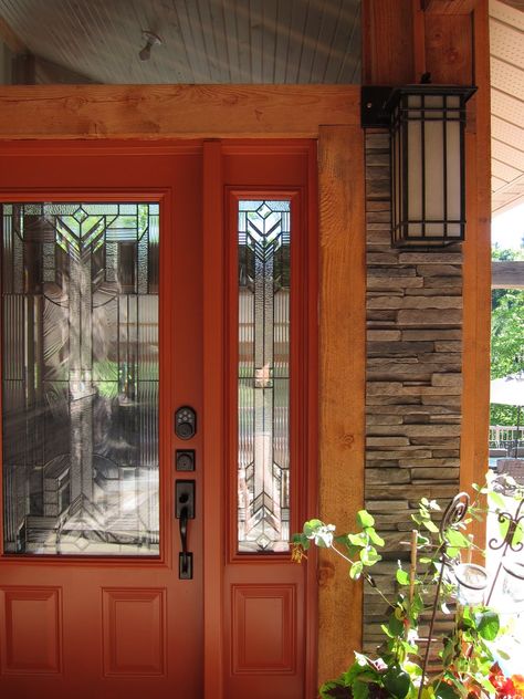 Call me crazy, but I might want my front door to be burnt orange! Orange Front Door Colors, Burnt Orange Front Door, Front Door Entrance Ideas, Orange Doors, Orange Front Door, Entrance Inspiration, Brown Garage Door, Painted Exterior Doors, Orange Front Doors