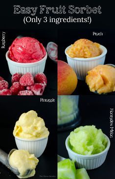 Melon Sorbet, Hemgjord Glass, Pineapple Sorbet, Sorbet Ice Cream, Fruit Sorbet, Peach Sorbet, Sorbet Recipes, Honeydew Melon, Raspberry Sorbet