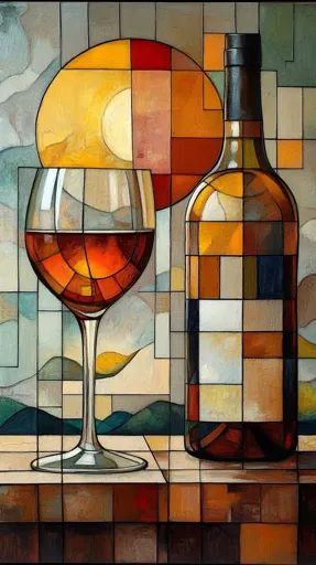 ↑↑↑ Larger size on website 🔸 A still life painting depicts a wine glass filled with red wine and a bottle of wine resting on a ch Abstract Wine Painting, Painting Stained Glass Effect, Wine Bottle Art Paintings, Wine Glass Art Paintings, Wine Art Painting, Painting With Wine, Modern Impressionist Art, Wine Paintings, Abstract Still Life Painting