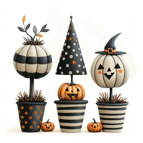 Cute Halloween Topiaries Digital Pages Halloween Printable Digital Backgrounds for Scrapbooks, Card Making, Crafts Commercial Use Jpgs - Etsy Vintage Paper Halloween Decorations, Paper Mache Vintage Halloween Diy, Pallet Halloween, Free Halloween Digital Paper, Wood Decorations, Vintage Halloween Assemblage, Vintage Halloween Images Sculptures & Statues, Adornos Halloween, Card Making Crafts