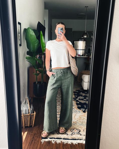 If you need us, we’ll be living in these linen pants ☀️ Pick them up in your favorite colors to join us 😌 #summer #summerstyle #linenpants #ootd #outfitideas #summeroutfit #newarrivals #italianlinen #italianstyle Outfits With Linen Pants, Green Linen Pants Outfit, Green Linen Pants, Comfy Summer Outfits, Linen Pants Outfit, Granola Girl, Sneakers Outfit, Italian Style, Japanese Fashion