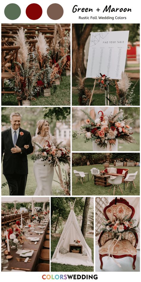 Sage And Maroon Wedding Colors, Green And Wine Wedding, Maroon And Sage Wedding, Maroon And Sage Green Wedding, Green Maroon Wedding, Maroon And Green Wedding, Green And Maroon Wedding, Maroon Fall Wedding, Maroon Wedding Theme