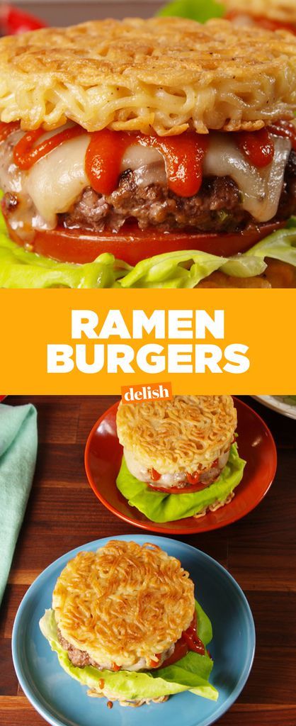 Ramen Burgers Delish Ramen Burger Recipe, Munchies Food, Crazy Burger, Ramen Burger, Teriyaki Burgers, Unique Burgers, Homemade Ramen, Burger Night, Ramen Noodle Recipes