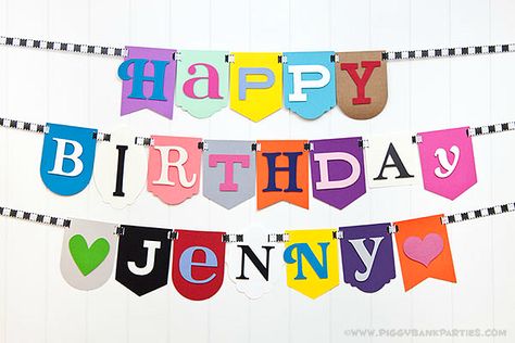 Check out this cute birthday banner from Piggy Bank Parties....Jenny, cute name! :) Happy Birthday Jenny, Ten Cute, Diy Party Banner, Friends Birthday Cake, Happy Birthday Signs, Hodge Podge, Banners Buntings, Birthday Name, Cute Birthday