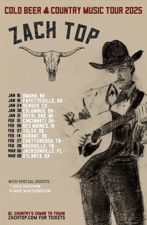 Zach Top Announces Dates For Headlining 2025 ‘Cold Beer & Country Music’ Tour Chelsea Cutler, 2025 Sticker, Koe Wetzel, Jeremy Zucker, Country Music News, Kathy Griffin, Country Music Concerts, Harlem Globetrotters, Thomas Rhett