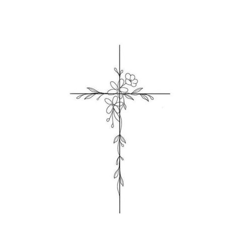 Cross With Greenery Tattoo, Cross With Flowers Drawing, Cross With Vines Tattoo, Feminine Cross Tattoos For Women, Dainty Christian Tattoos, Flower Cross Tattoo, Inner Wrist Tattoos, Cross With Flowers, Cross Tattoo On Wrist