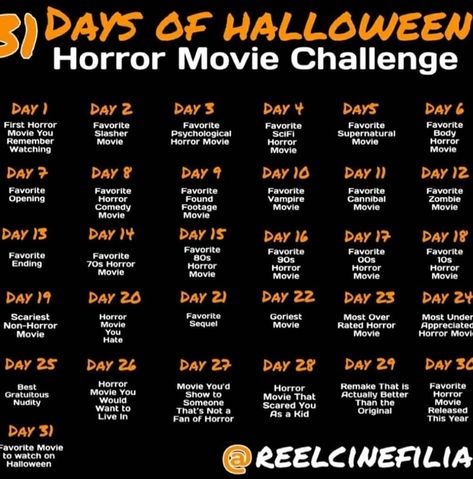 Halloween Night Movie, Bingo Movie, Halloween Movie Night Party, 1980s Horror Movies, October Movies, 31 Nights Of Halloween, Movie Challenge, Halloween Bucket List, Horror Movies List