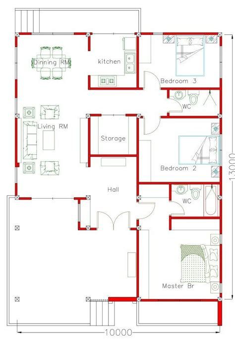 3 Room House Plan, Playroom Paint, Plan 2d, Three Bedroom House Plan, Unique House Plans, Bungalow Floor Plans, Free House Plans, House Plans 3 Bedroom, Three Bedroom House