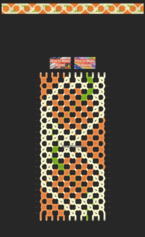 Apple Bracelet Pattern, Peach Friendship Bracelet Pattern, Alpha Patterns For Beginners, Orange Bracelet Pattern, Halloween String Bracelet Patterns, Fall Bracelet Ideas String, Minecraft Friendship Bracelet, Pumpkin Friendship Bracelet Patterns, Tree Friendship Bracelet Pattern