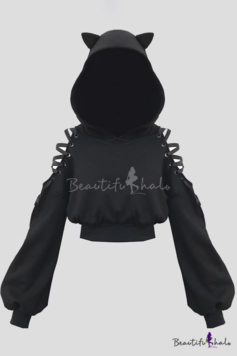 Ropa Otaku Aesthetic, Cat Outfits Women, Ropa E Girl, Dark Style Girl, Cat Girl Outfit, Cat Hoodie With Ears, Cat Outfit, Edgy Girls, Stylish Hoodies