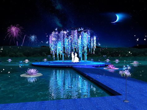 Avatar Wedding, Pandora Wedding, Avatar Theme, Wedding Spot, Wedding Place Settings, Water Party, Gala Events, Fantasy Theme, Neon Aesthetic