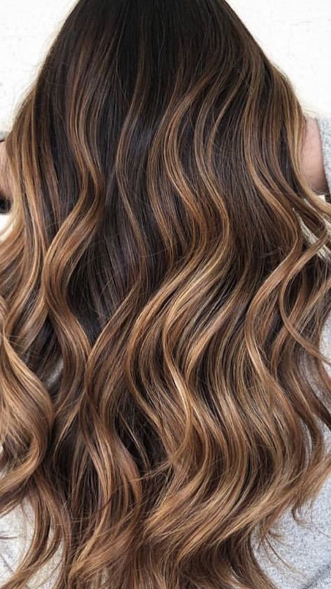 Butterscotch hair Butterscotch Balayage, Hair Color For Brunettes Balayage, Color For Brunettes Balayage, Spring Hair Color For Brunettes, For Brunettes Balayage, Butterscotch Hair, Brunettes Balayage, Long Hair Waves, Color Balayage