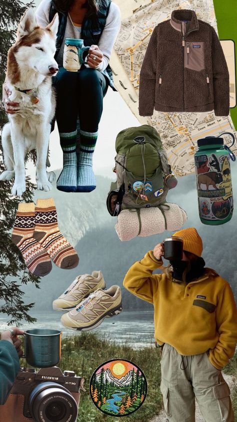 #granolagirl #nature #hiking Hiking Mood Board, Moodboard Example, Hiker Aesthetic, Nature Hiking, Hiking Aesthetic, Vintage Outdoor, Nice Clothes, Granola Girl, Fish Camp