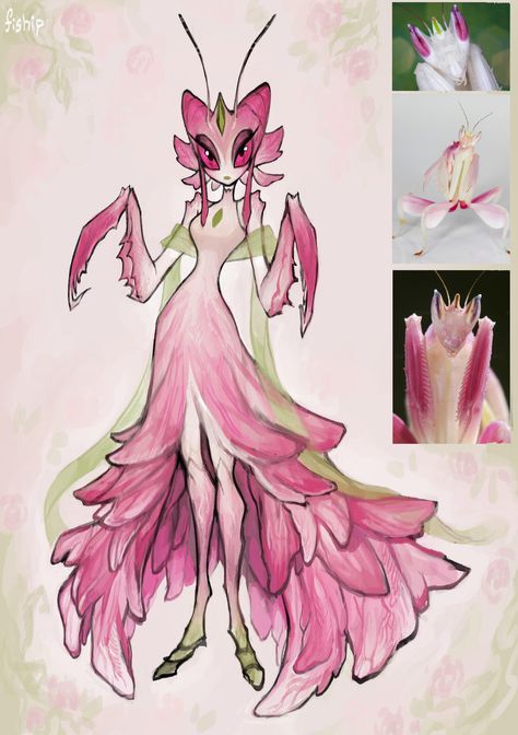 Character Dnd, Orchid Mantis, Creature Fantasy, Praying Mantis, Fantasy Creatures Art, Mythical Creatures Art, Dessin Adorable, Creature Concept Art, 판타지 아트