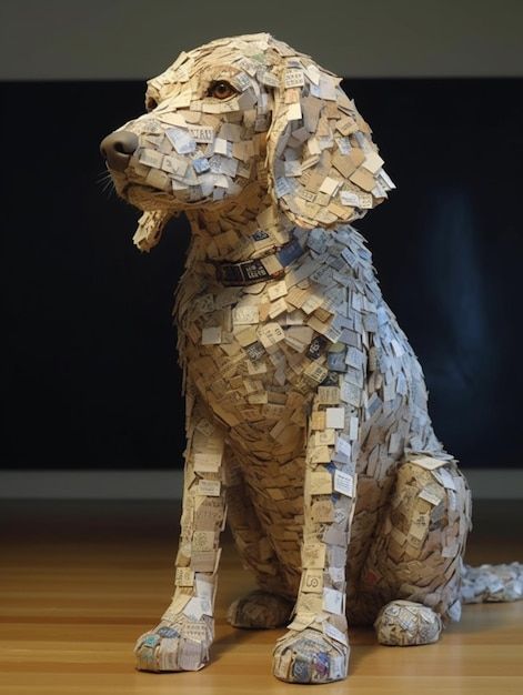 Paper Mache Dogs, Cardboard Art Sculpture, Wood Pictures, Corrugated Sheets, Floor Wood, Cardboard Art, Dog Sculpture, Card Banner, Photo On Wood