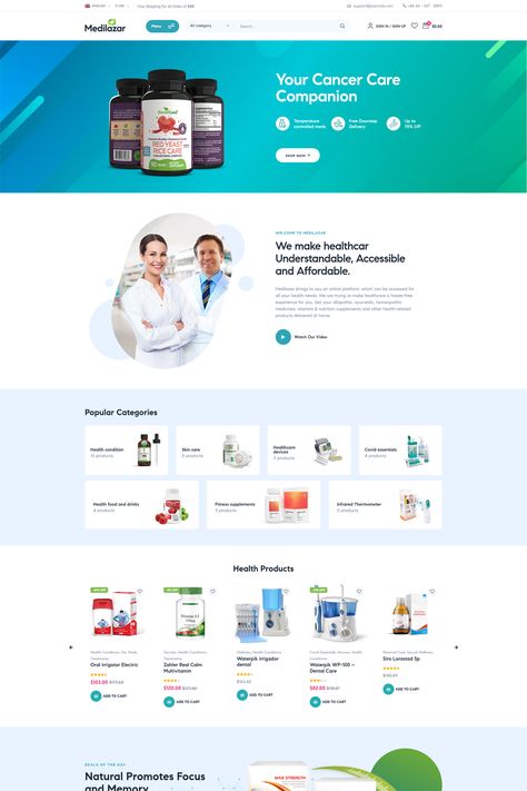 Medilazar is a WooCommerce WordPress theme designed specifically for pharmacies and medical-related websites. It offers a range of features and functionalities to create an online store for selling pharmaceutical products and medical supplies. Pharma Website Design, Pharmacy Website Design, Pharmaceutical Design, Medical Website Design, Website Color Palette, Pharmacy Design, Medical Design, Homeopathic Medicine, Nursing Care