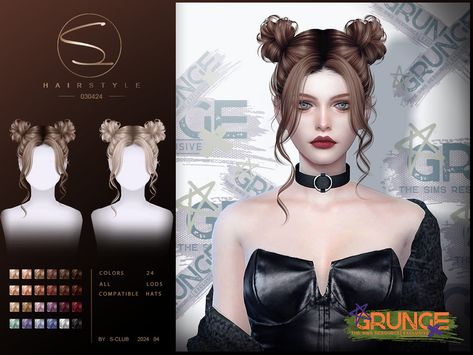 The Sims Resource - Grunge hairstyle ( Updo )030424 Sclub Ts4 Hair, Grunge Hairstyle, Hair Ts4, Hair Messy Bun, Feminine Hair, Ts4 Hair, 4 Hairstyles, Cc Patreon, Hairstyle Updo