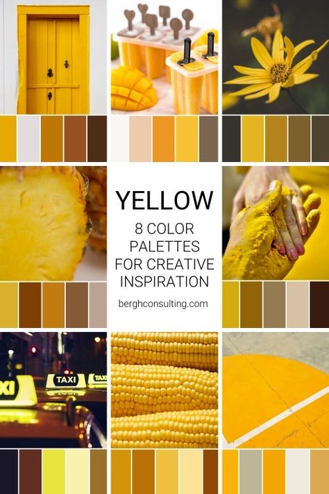 8 Yellow Color Palettes for Daily Creative Inspiration - Bergh Consulting Mustard Color Combinations, Yellow Color Palettes, Mustard Colour Combination, Mustard Color Scheme, Colour Aesthetic, Yellow Color Combinations, Painting Room, Morris Wallpapers, Yellow Tile