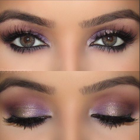 Bridesmaid Makeup For Purple Dress, Silver Purple Eyeshadow, Silver Purple Eye Makeup, Prom Makeup Purple And Silver, Lilac Dress Makeup Ideas, Purple Wedding Makeup The Bride, Purple And Silver Eyeshadow, Purple And Silver Makeup, Nails Purple And Silver