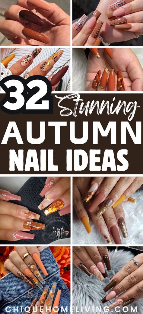 Ready to embrace the beauty of fall at your fingertips? 🍁 Check out these 32 elegant fall nail design ideas you'll love. From rich autumn hues to sophisticated patterns, find the perfect inspiration to adorn your nails this season. Discover these stylish and chic designs now! #FallNails #NailDesigns #AutumnBeauty #ElegantNails #NailArt Fallnails Autumn Designs, Fall Fingernails Autumn, Long Fall Nail Ideas, Fall Nail Designs Long Nails, September Coffin Nail Ideas, Fall Fingernails Designs, Fall Apple Nails Design, Fall Nail Acrylic Ideas, Nail For Autumn