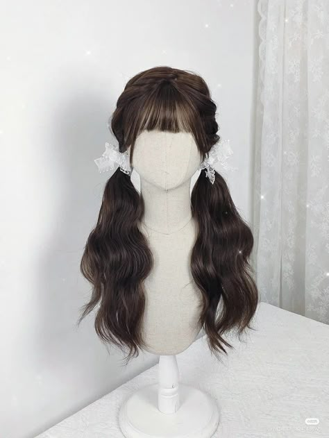 Aesthetic Wig Hairstyles, Long Kawaii Hair, Asian Hair Inspo, Fantasy Hair Wig, Kawaii Wigs Long, Harajuku Wigs, Cute Quick Hairstyles, Kawaii Wigs, Kawaii Hairstyles