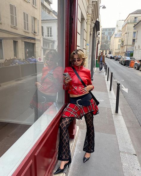 red for fall 🫢💋 | Instagram Fall Instagram, Red Leather Skirt, Lace Leggings, Holiday Party Outfit, Party Outfits, You Get It, Plaid Skirt, Low Waisted, Plaid Skirts