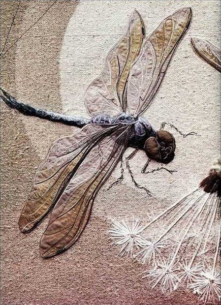 Art Fibres Textiles, Dragonfly Art, Pola Sulam, Textile Fiber Art, Thread Painting, 자수 디자인, Crewel Embroidery, Sewing Art, Needle Art