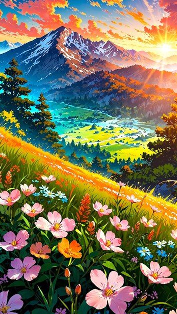 Anime Landscape Painting, Sun Pictures Aesthetic, Lofi Wallpaper, Art Sinistre, Sunrise Images, Sunrise Scenery, Landscape Sunrise, Bull Painting, Outdoor Artwork