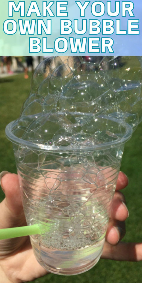 Turn simple supplies like a plastic cup and straw into a bubble-blowing machine! This easy DIY bubble blower is perfect for summer fun, outdoor play, science experiments, and learning about how bubbles form. It's a great activity for kids of all ages! #kidsactivities #bubbleblower #DIY #summerfun #outdoorplay #kidscrafts #scienceexperiments #sensoryplay Vetenskapliga Experiment, Bubble Blower, Kid Science, Bubble Party, Kid Experiments, Preschool Science, Toddler Fun, Science Experiments Kids, Stem Activities