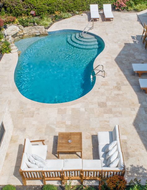 Travertine Pool Decking, Ranch Renovation, Travertine Pool Coping, Pool Pavers, Swimming Pool Architecture, Travertine Pavers, Travertine Pool, Pool Finishes, Concrete Pool