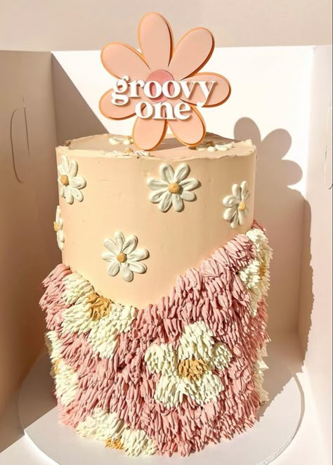 Babygirl First Birthday Themes, Groovy 1st Birthday Cake, Two Groovy Party Ideas, Retro Smash Cake, One Groovy Babe Birthday Cake, 5 Is A Vibe Cupcakes, Groovy Birthday Party Cake, Groovy First Birthday Cupcakes, Groovy One Smash Cake